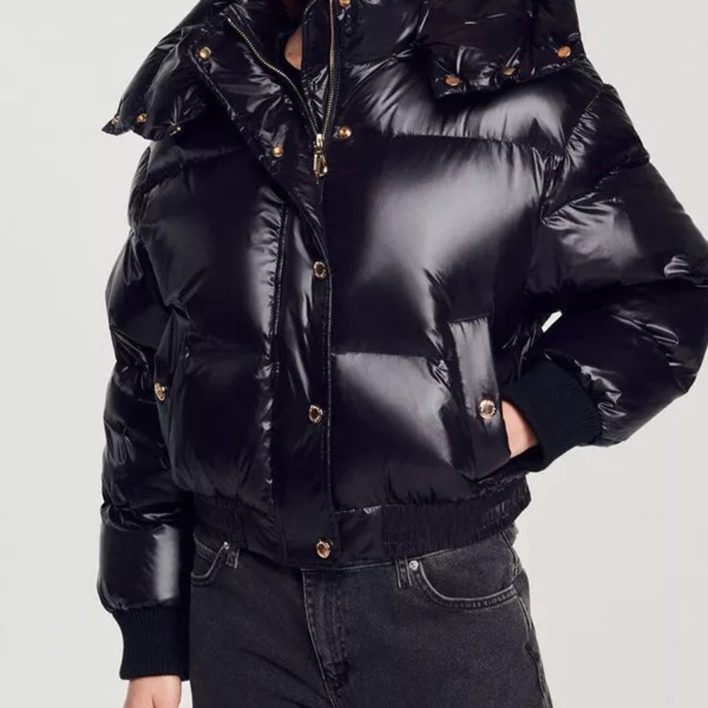 Sandro Shiny Black Puffer Jacket